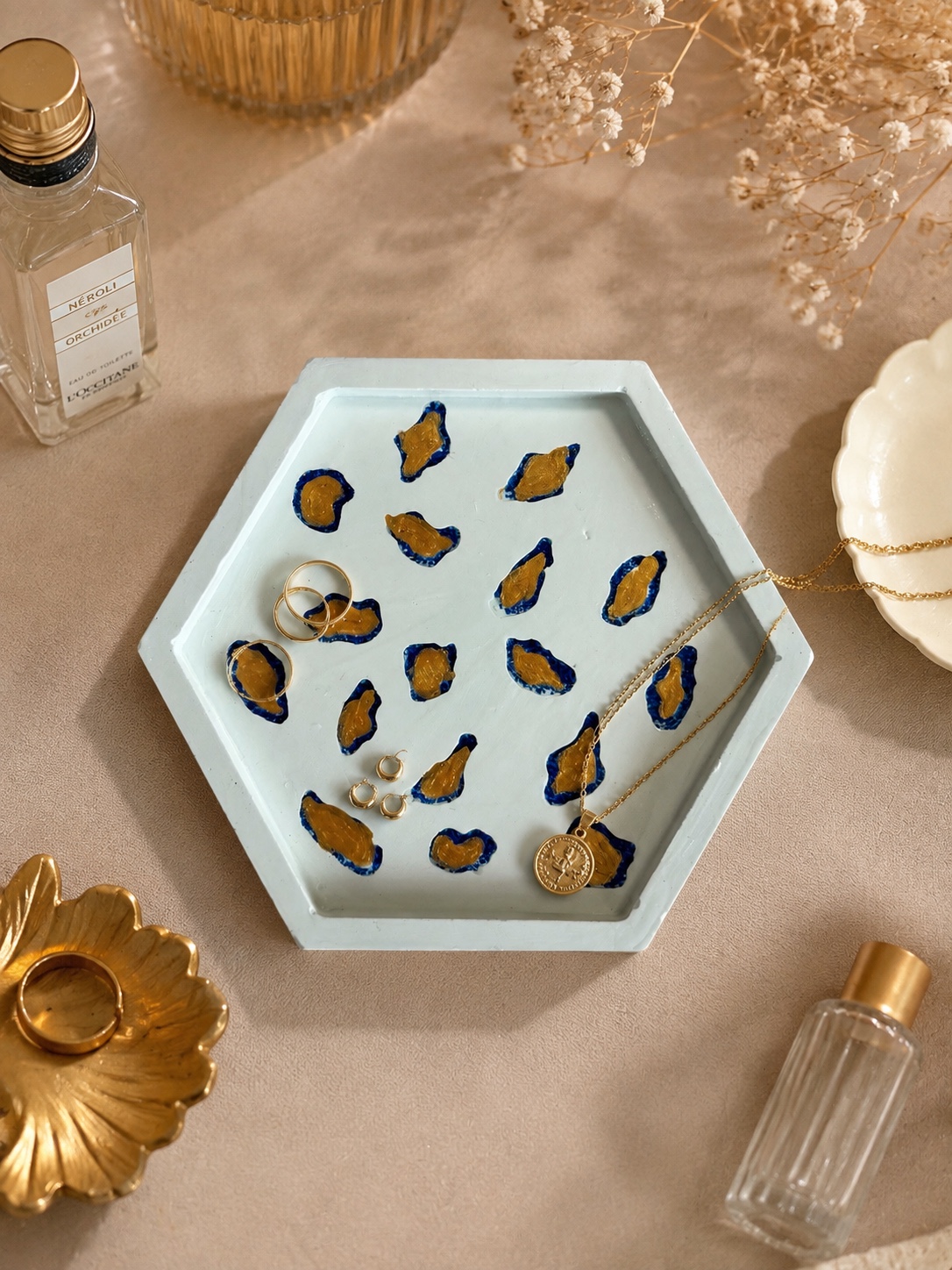 Blop Pattern Hexagonal Tray — handmade trinket tray, 11.5cm * 10 cm * 1.3 inch