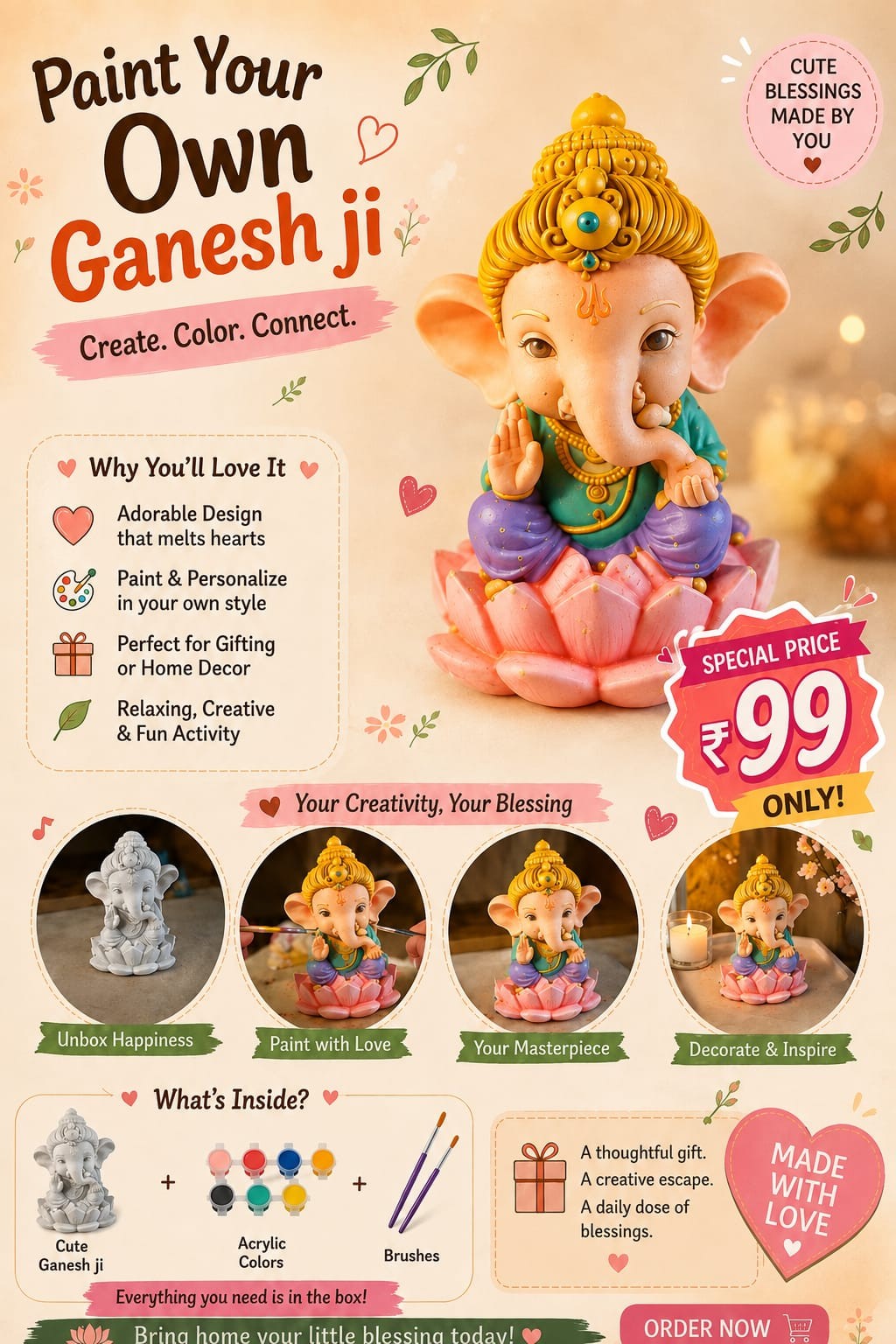 Cute Ganesha ji Murti — handmade trinket tray, 8cm *5 cm* 2 inch 