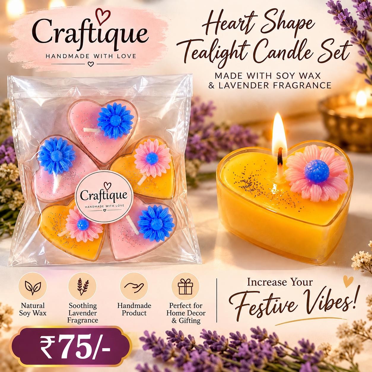Heart Shape Tealight Candles — handmade candle, 4cm*4cm*1.5cm