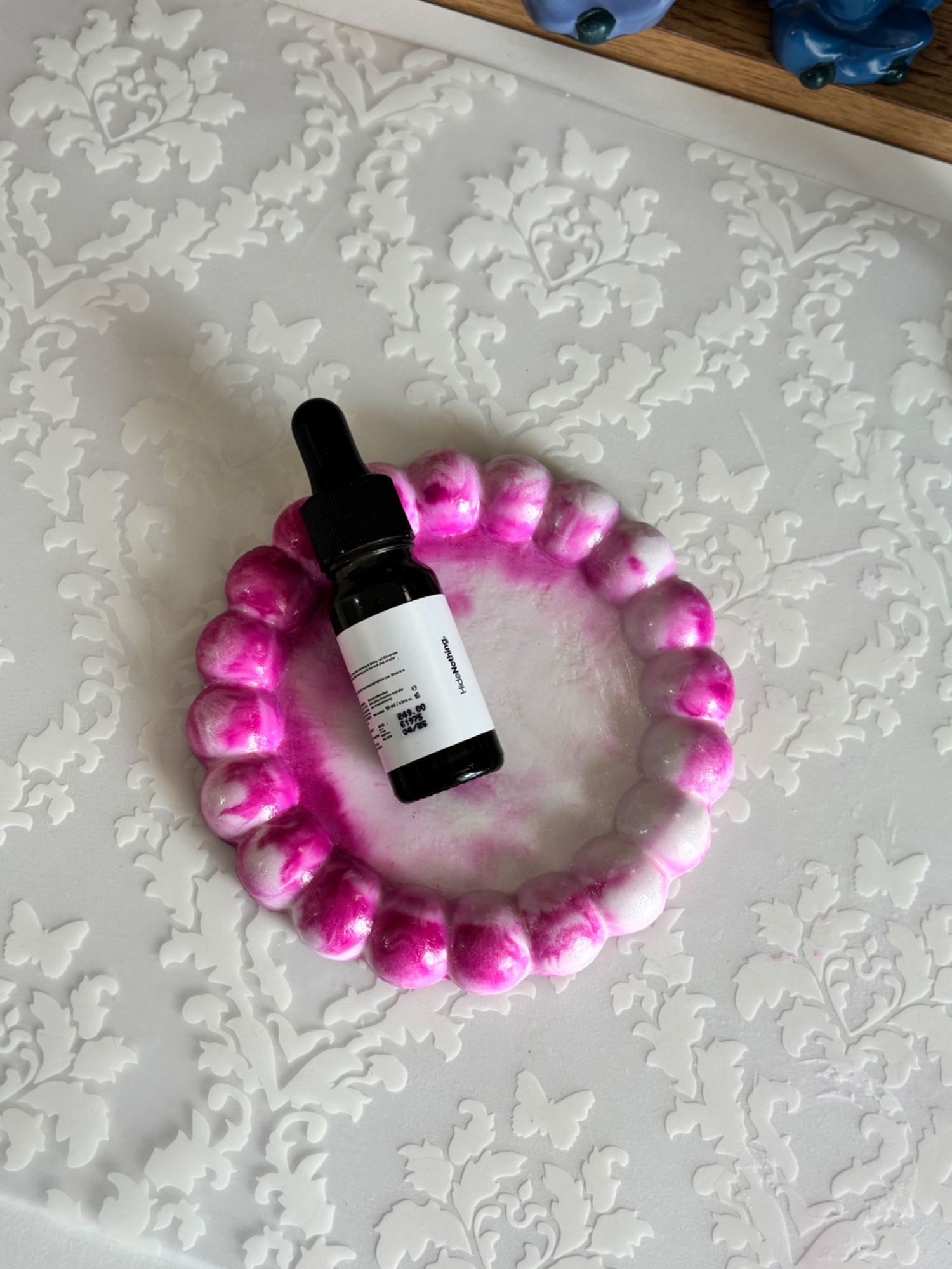 Pink and white Bubble Tray — handmade trinket tray, 12 cm Diameter * 1 inch Height 
