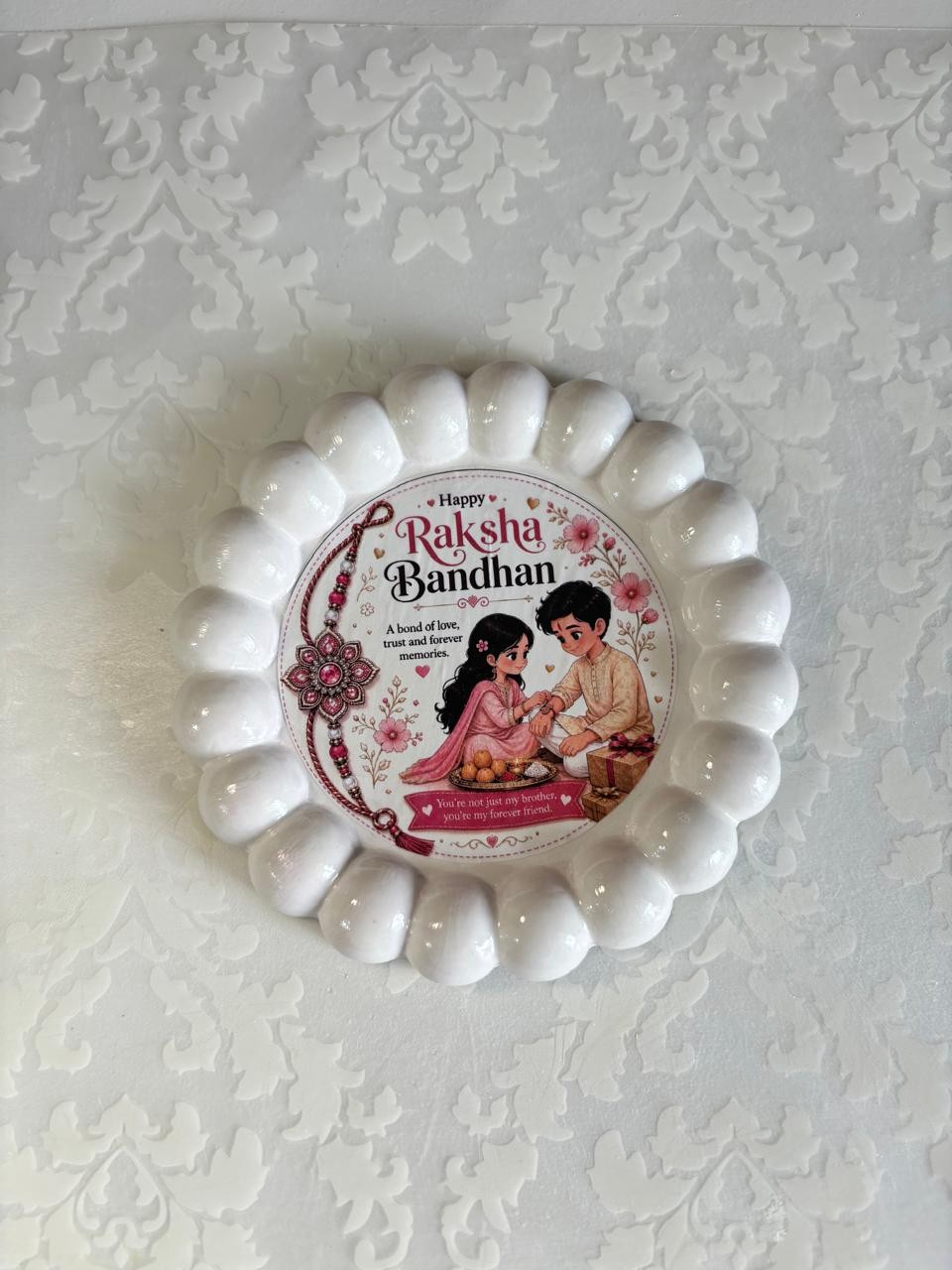Rakhi Gift Tray 02 — handmade trinket tray, 12cm Diameter * 1 inch Height