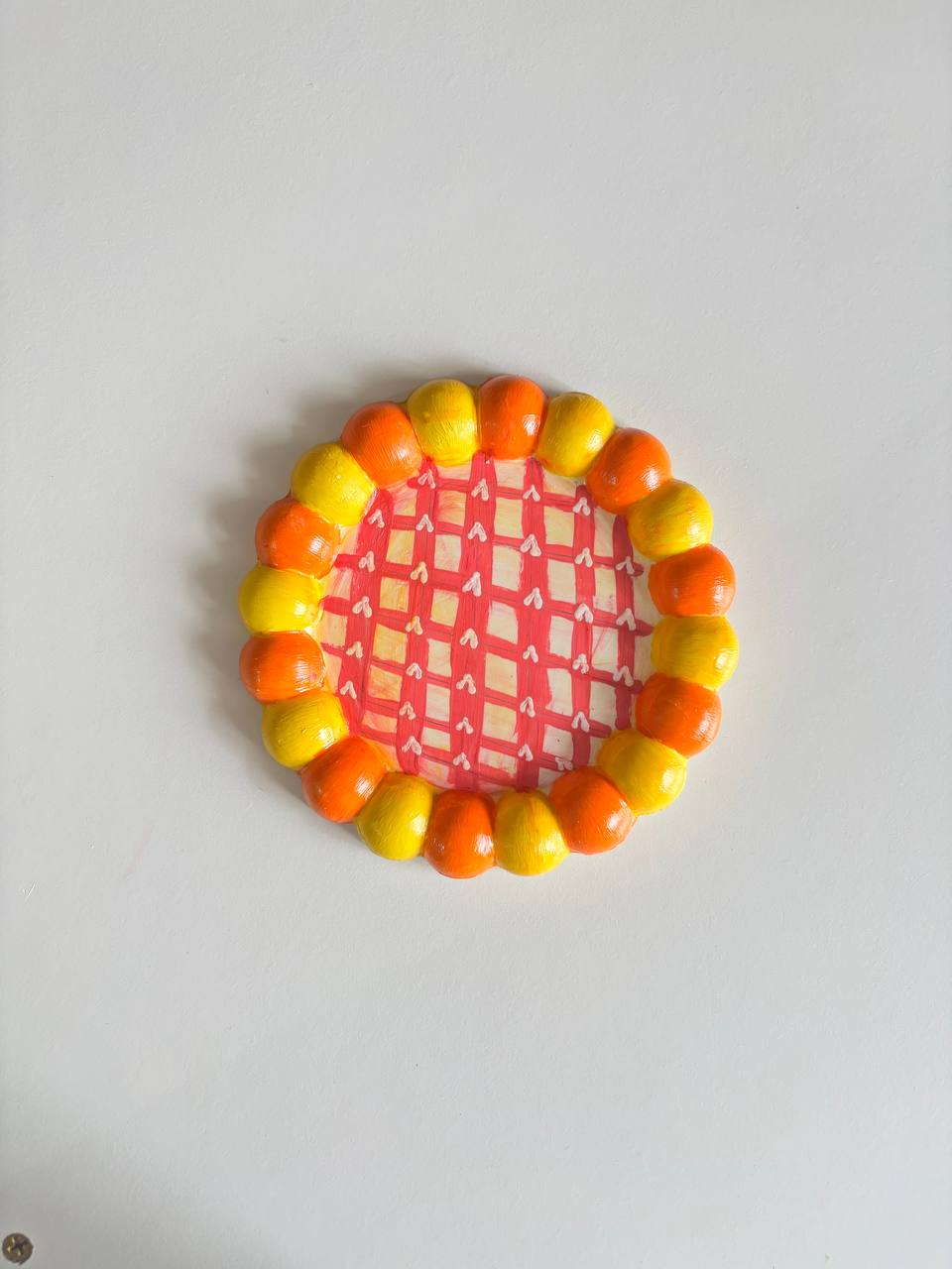 Sunshine Picnic Tray — handmade trinket tray, 12 cm diameter × 1 inch height