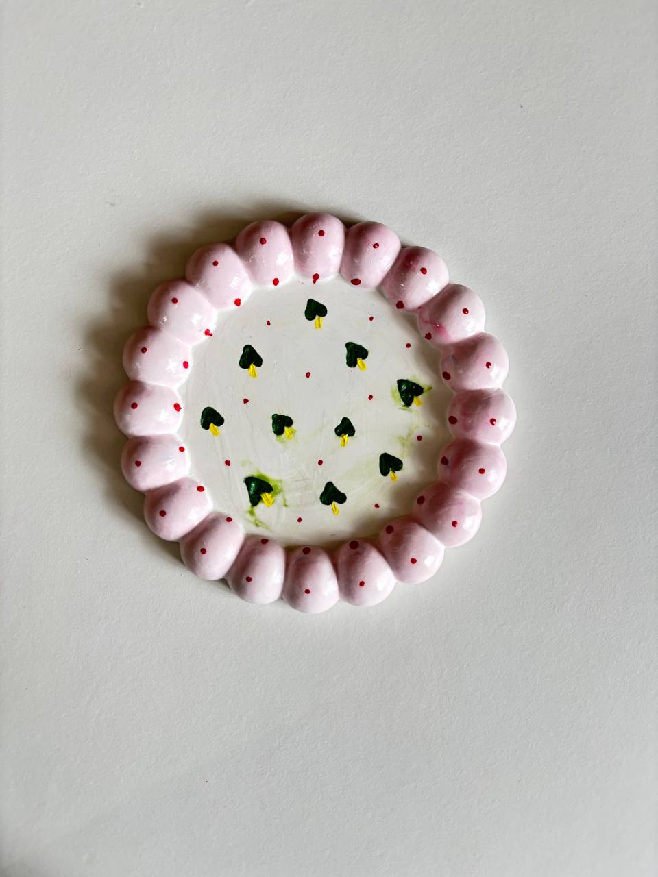 Sweet Pink Bloom Tray — handmade trinket tray, 12 cm diameter × 1 inch height
